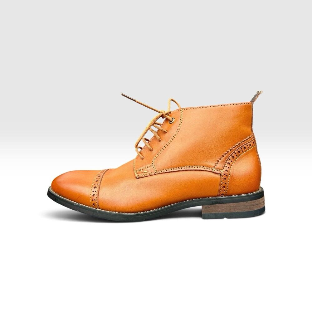 Bruno Marc Warner-2 Mens 6.5 Cognac Brown Cap Toe Dress Ankle Boots Lace Up